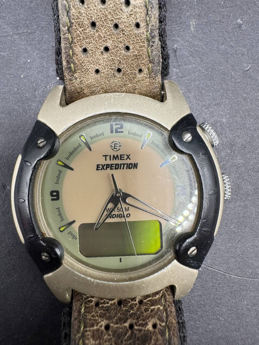 Timex Expedition Indiglo Analog Digital Wristwatch Leather Sport Hiking Watch